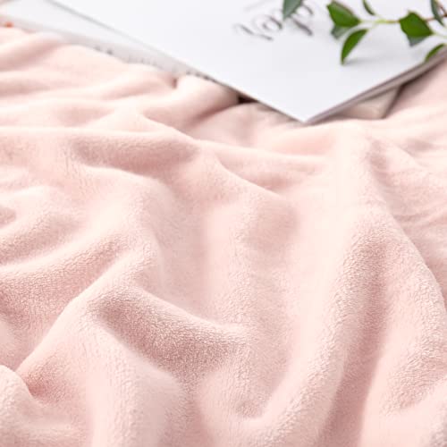 Bertte Throw Blanket, Plush Fleece Fuzzy Lightweight Super Soft Microfiber Flannel Blankets for Couch, Bed, Sofa Ultra Luxurious Warm and Cozy for All Seasons, Pink, 50 in x 60 in