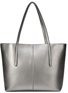 covelin women’s handbag genuine leather tote shoulder bags soft hot silver grey