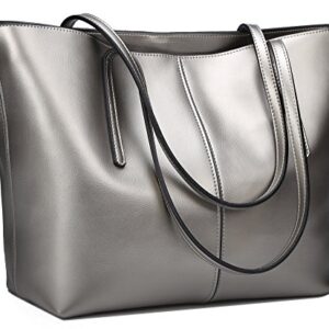 Covelin Women's Handbag Genuine Leather Tote Shoulder Bags Soft Hot Silver grey