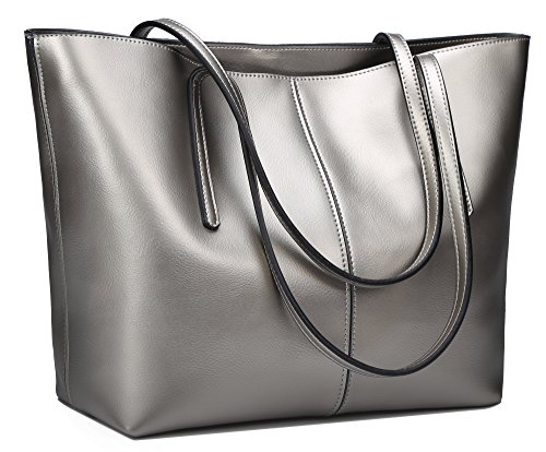 Covelin Women's Handbag Genuine Leather Tote Shoulder Bags Soft Hot Silver grey