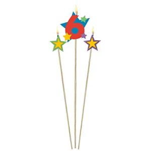 number 6 star decorative pick candles – 5″ & 7″, 3 pcs