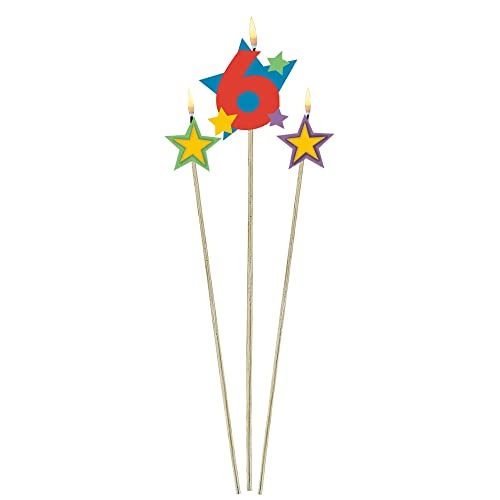 Number 6 Star Decorative Pick Candles - 5" & 7", 3 Pcs