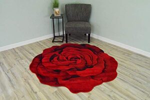 flowers 3d effect hand carved thick artistic floral flower rose botanical shape area rug design 304 red 2’7”x2’7” round