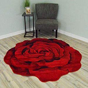 Flowers 3D Effect Hand Carved Thick Artistic Floral Flower Rose Botanical Shape Area Rug Design 304 Red 2'7''x2'7'' Round