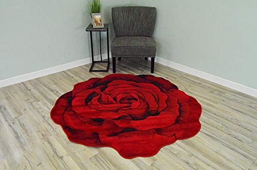 Flowers 3D Effect Hand Carved Thick Artistic Floral Flower Rose Botanical Shape Area Rug Design 304 Red 2'7''x2'7'' Round