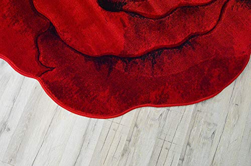 Flowers 3D Effect Hand Carved Thick Artistic Floral Flower Rose Botanical Shape Area Rug Design 304 Red 2'7''x2'7'' Round