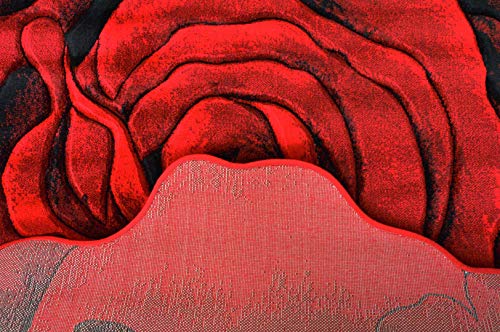 Flowers 3D Effect Hand Carved Thick Artistic Floral Flower Rose Botanical Shape Area Rug Design 304 Red 2'7''x2'7'' Round