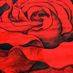 Flowers 3D Effect Hand Carved Thick Artistic Floral Flower Rose Botanical Shape Area Rug Design 304 Red 2'7''x2'7'' Round