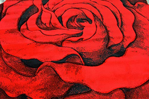 Flowers 3D Effect Hand Carved Thick Artistic Floral Flower Rose Botanical Shape Area Rug Design 304 Red 2'7''x2'7'' Round