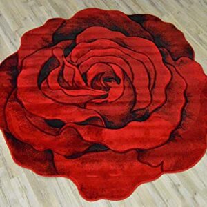 Flowers 3D Effect Hand Carved Thick Artistic Floral Flower Rose Botanical Shape Area Rug Design 304 Red 2'7''x2'7'' Round