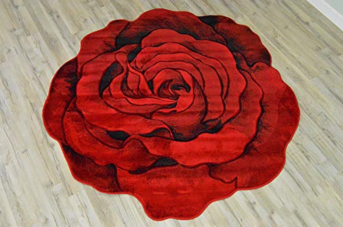 Flowers 3D Effect Hand Carved Thick Artistic Floral Flower Rose Botanical Shape Area Rug Design 304 Red 2'7''x2'7'' Round