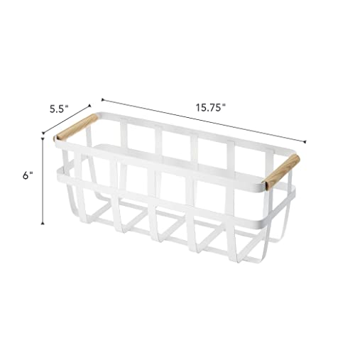 Yamazaki Tosca Slim Storage Basket – Home Organizer Bin Holder with Wooden Handle.