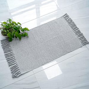 eanpet braided rug cotton area rug pure tassels floor rug hand woven reversible throw rugs door mat laundry room rug indoor runner bathroom tablecloth (2×3 ft, grey)
