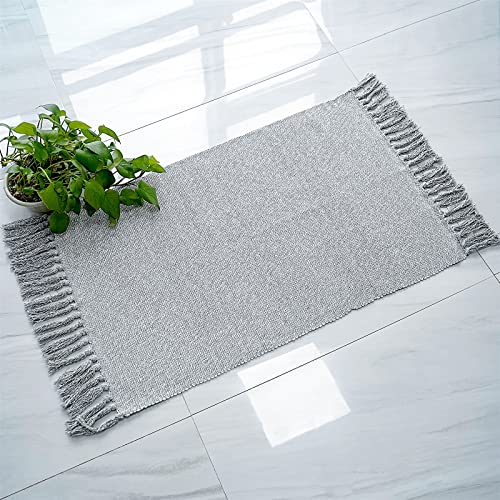 Eanpet Braided Rug Cotton Area Rug Pure Tassels Floor Rug Hand Woven Reversible Throw Rugs Door Mat Laundry Room Rug Indoor Runner Bathroom Tablecloth (2x3 FT, Grey)