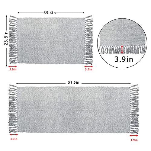 Eanpet Braided Rug Cotton Area Rug Pure Tassels Floor Rug Hand Woven Reversible Throw Rugs Door Mat Laundry Room Rug Indoor Runner Bathroom Tablecloth (2x3 FT, Grey)