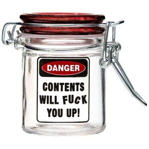 airtight glass herb mini storage jar with clamping lid in choice of design (f you up)