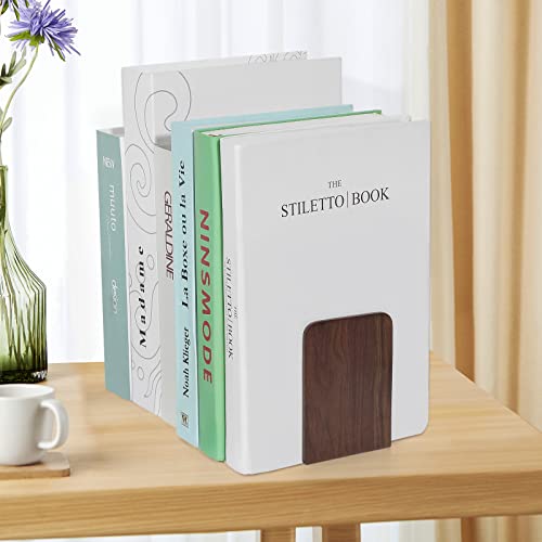 MaxGear Book Ends Universal Premium Bookends for Shelves, Non-Skid Bookend, Decorative Heavy Duty Wood Book End, Home Decor Wooden Book Stopper for Books/CDs, 5.2 x 3.2 x 4.2 inches, Walnut, 1 Pair