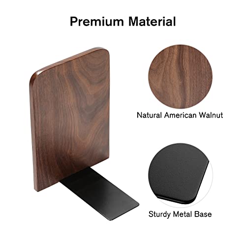 MaxGear Book Ends Universal Premium Bookends for Shelves, Non-Skid Bookend, Decorative Heavy Duty Wood Book End, Home Decor Wooden Book Stopper for Books/CDs, 5.2 x 3.2 x 4.2 inches, Walnut, 1 Pair