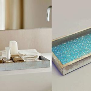 nu steel Luxury Aqua Marine Mirror Mosaic & Wood Tray for Bathrooms, Countertops, Jewelry, Perfume, Storage