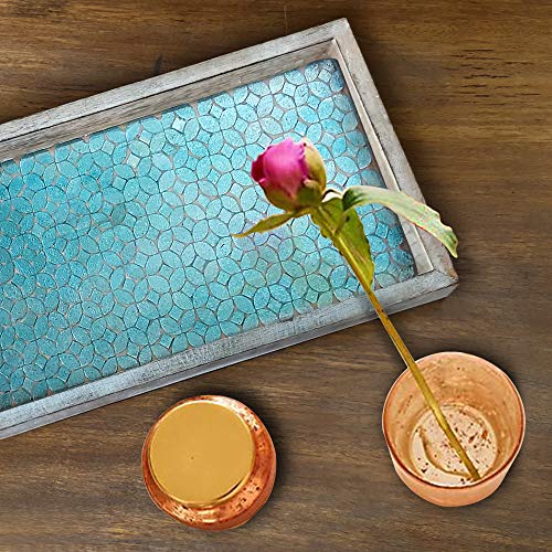 nu steel Luxury Aqua Marine Mirror Mosaic & Wood Tray for Bathrooms, Countertops, Jewelry, Perfume, Storage