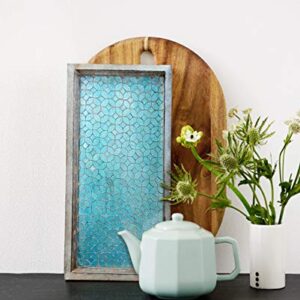 nu steel Luxury Aqua Marine Mirror Mosaic & Wood Tray for Bathrooms, Countertops, Jewelry, Perfume, Storage