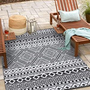 Green Decoren Relic Premium Stain Proof Rain Proof Lightweight Reversible Plastic Outdoor Rug (6x9, Black/White)