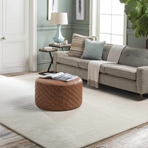 brockton solid wool modern farmhouse area rug – suitable for living room bedroom -0 wool – hand loomed – medium pile – beige, cream – 6′ x 9′