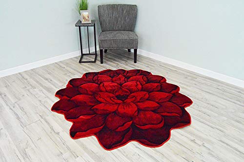 Flowers 3D Effect Hand Carved Thick Artistic Floral Flower Rose Botanical Shape Area Rug Design 301 Red 5'3''x5'3'' Round