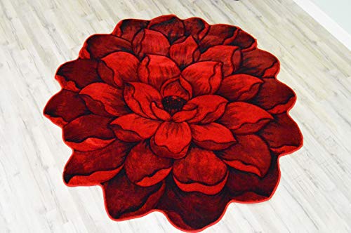 Flowers 3D Effect Hand Carved Thick Artistic Floral Flower Rose Botanical Shape Area Rug Design 301 Red 5'3''x5'3'' Round