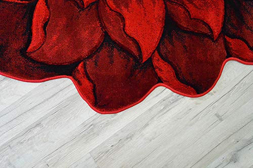 Flowers 3D Effect Hand Carved Thick Artistic Floral Flower Rose Botanical Shape Area Rug Design 301 Red 5'3''x5'3'' Round