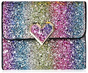 bestmaple multicolor metal sequins small wallet pu leather patchwork hasp mini wallet for women girls money wallet card coins bag(heart button)