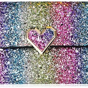 Bestmaple Multicolor Metal Sequins Small Wallet PU Leather Patchwork Hasp Mini Wallet for Women Girls Money Wallet Card Coins Bag(Heart button)