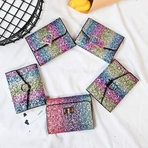 Bestmaple Multicolor Metal Sequins Small Wallet PU Leather Patchwork Hasp Mini Wallet for Women Girls Money Wallet Card Coins Bag(Heart button)