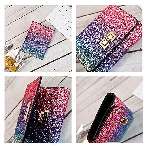 Bestmaple Multicolor Metal Sequins Small Wallet PU Leather Patchwork Hasp Mini Wallet for Women Girls Money Wallet Card Coins Bag(Heart button)