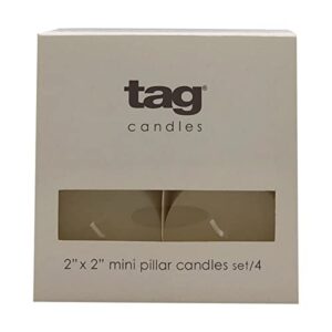 tag 10053 set of 4 2-inch by 2-inch unscented pillar candle, ivory
