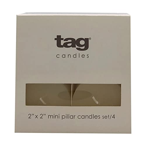 Tag 10053 Set of 4 2-Inch by 2-Inch Unscented Pillar Candle, Ivory