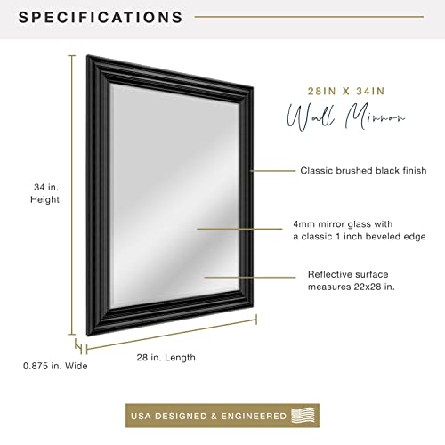 MCS 47695 Ridged Wall Mirror, 28 by 34-Inch, Brushed Black