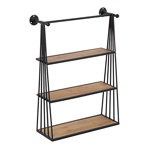 Kate and Laurel Nevin Rustic Three Tier Shelf, 23.25" x 30.25" x 8", Brown and Black, Modern Farmhouse Inspired Wall Storage and Decor