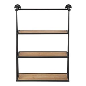 Kate and Laurel Nevin Rustic Three Tier Shelf, 23.25" x 30.25" x 8", Brown and Black, Modern Farmhouse Inspired Wall Storage and Decor