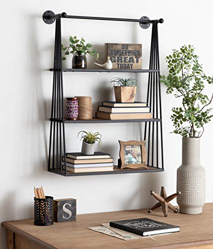 Kate and Laurel Nevin Rustic Three Tier Shelf, 23.25" x 30.25" x 8", Brown and Black, Modern Farmhouse Inspired Wall Storage and Decor