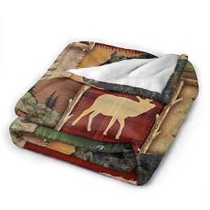 Blanket Rustic Lodge Bear Moose Deer Throw Blanket Ultra Soft Velvet Blanket Lightweight Bed Blanket Quilt Durable Home Decor Fleece Blanket Sofa Blanket Luxurious Carpet for Men Women Kids