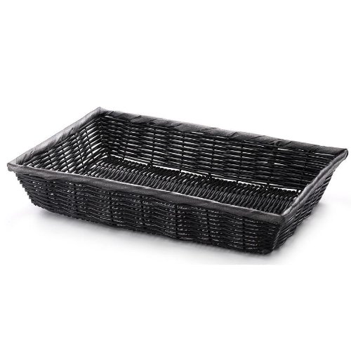 Handwoven Rectangular Basket, 16 x 11.5 x 3", Poly, Black