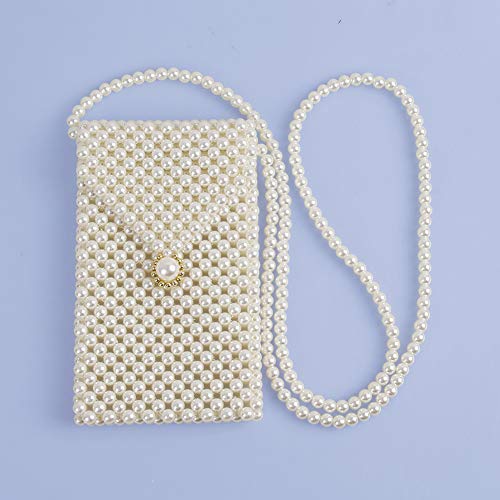 Hogoo Luxury White Pearl Purses Shoulder Bag for Women Pearl Bag Crossbody Beaded Clutch Evening Bag (WhiteSet2)