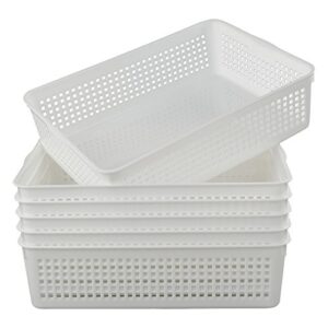 lesbin plastic storage trays baskets/organizing baskets, 13.2 inches x 9.6 inches x 3.6 inches, set of 6 (white)