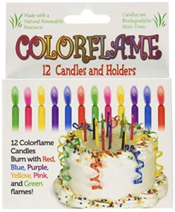 colorflame birthday candles with colored flames – birthday, party, cake decor – 12 candles per box