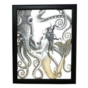 Mermaid and Octopus Wall Art – Collectible Set - Home Decor Nautical Bathroom Beach Ocean Posters Prints Decorations Pictures Artwork Mermaids for kids Girls Bedroom Girl Gold Foil Painting - 8x10 inches