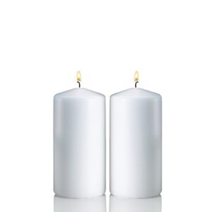 Light In The Dark White Pillar Candles - Set of 2 Unscented Candles - 6 inch Tall, 3 inch Thick - 36 Hour Clean Burn Time
