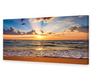 muolunna bk1850 wall art decor large canvas print picture sunrise ocean beach waves scenery modern painting artwork for office wall decor home decoration stretched and framed ready to hang, 20x40inch x1pcs