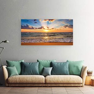 Muolunna BK1850 Wall Art Decor Large Canvas Print Picture Sunrise Ocean Beach Waves Scenery Modern Painting Artwork for Office Wall Decor Home Decoration Stretched and Framed Ready to Hang, 20x40inch x1pcs