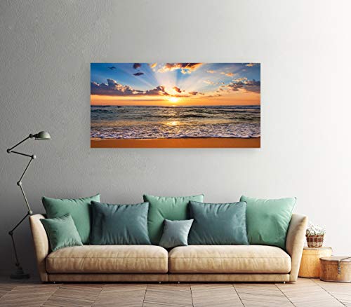 Muolunna BK1850 Wall Art Decor Large Canvas Print Picture Sunrise Ocean Beach Waves Scenery Modern Painting Artwork for Office Wall Decor Home Decoration Stretched and Framed Ready to Hang, 20x40inch x1pcs